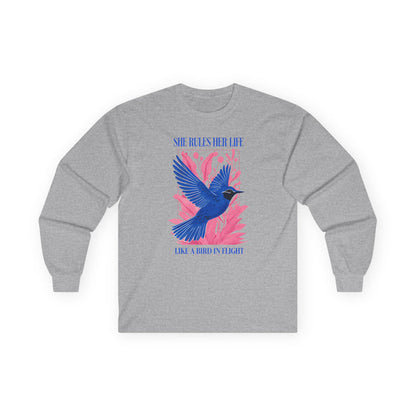 Long Sleeve Tee — LYRICS “She Rules Her Life Like a Bird in Flight” NEW