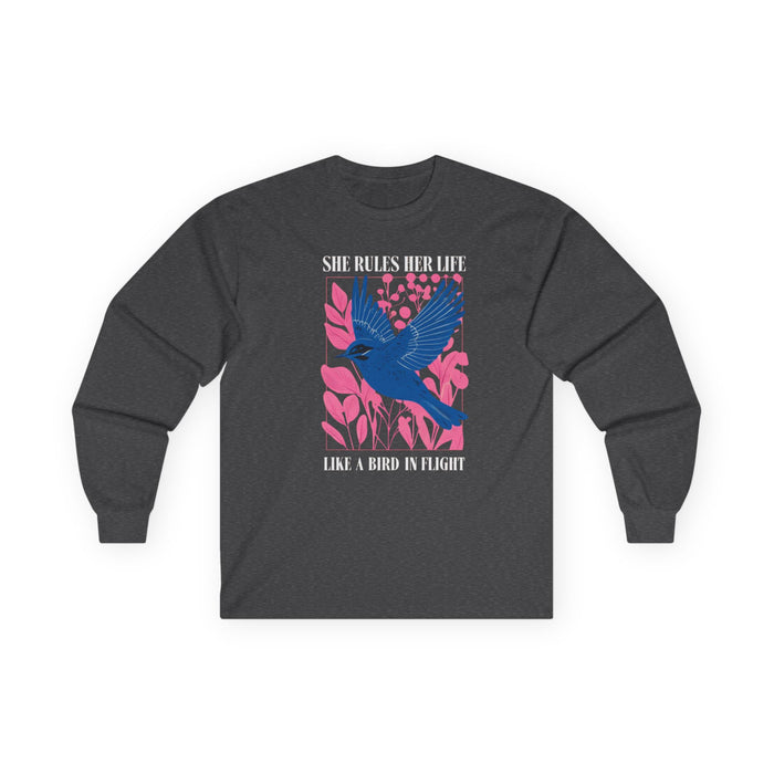 Long Sleeve Tee — LYRICS “She Rules Her Life Like a Bird in Flight” NEW