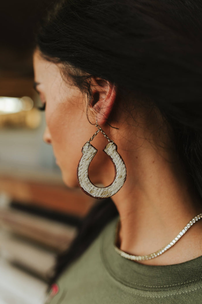 Lucky Horseshoe Leather Dangle Earrings