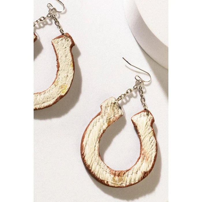 Lucky Horseshoe Leather Dangle Earrings