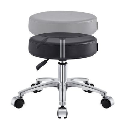 DIR Panda Pedi Stool Black with round seat and five caster wheels, adjustable height.