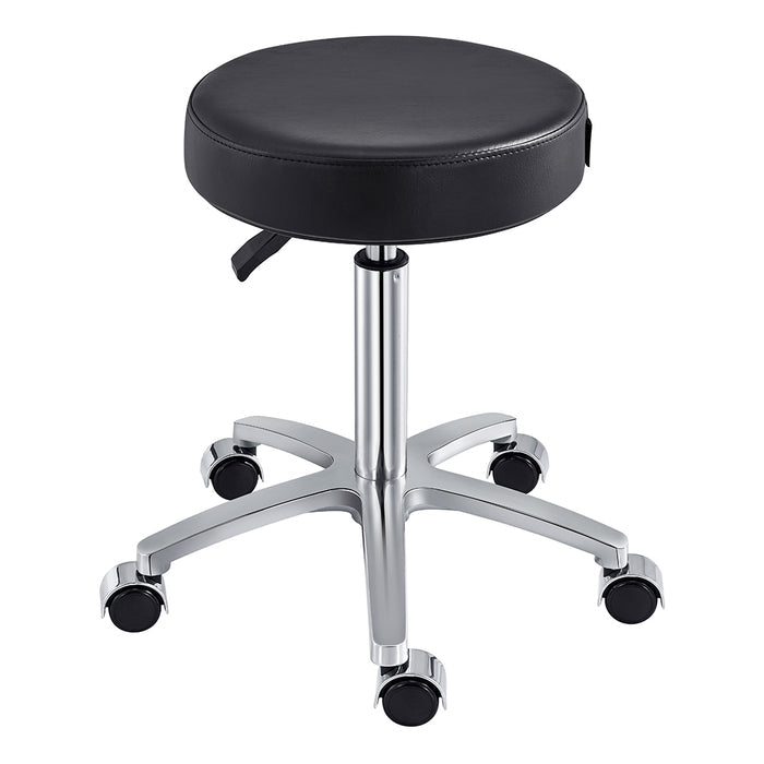 DIR Panda Stool Black with memory foam, chrome base, and caster wheels.