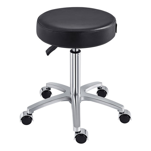DIR Panda Stool Black with memory foam, chrome base, and caster wheels.