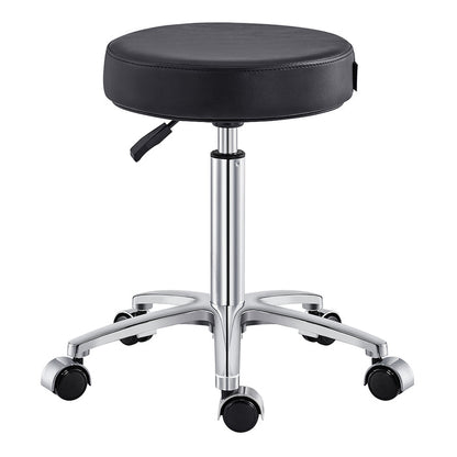 Panda Stool Black DIR by DIR: black adjustable salon stool with chrome base and five wheels.