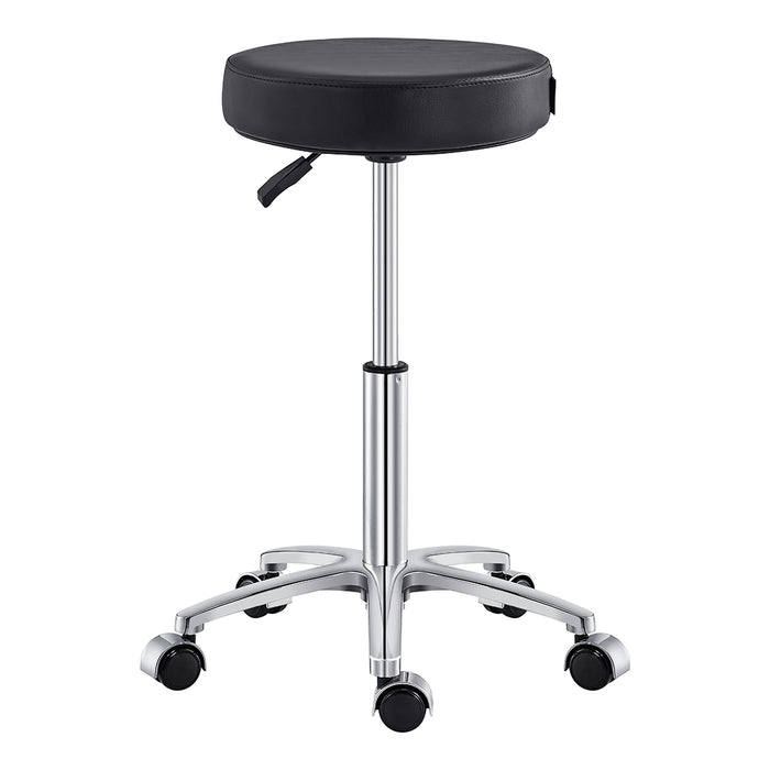 DIR Panda Stool Black with faux leather seat and five caster wheels on metal base.