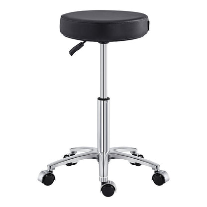 DIR Panda Stool Black with faux leather seat and five caster wheels on metal base.