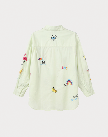 Madison Green Oversized EMB Shirt