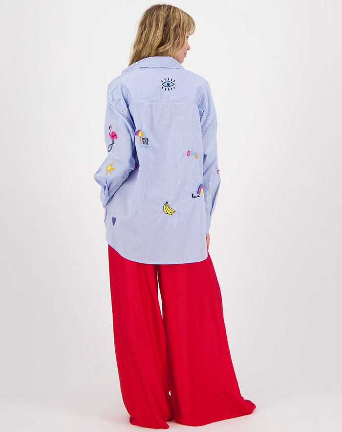Madison Light Blue Oversized EMB Shirt