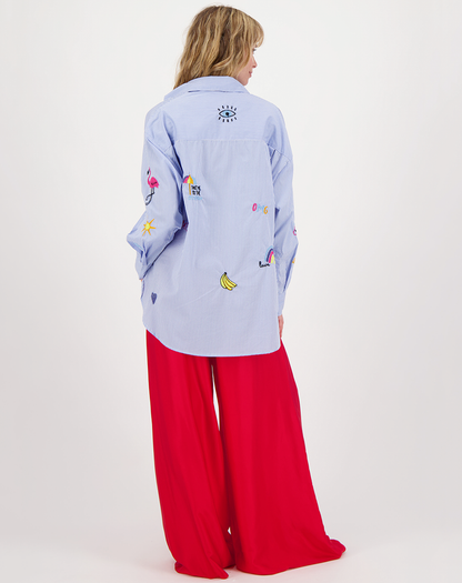 Madison Light Blue Oversized EMB Shirt