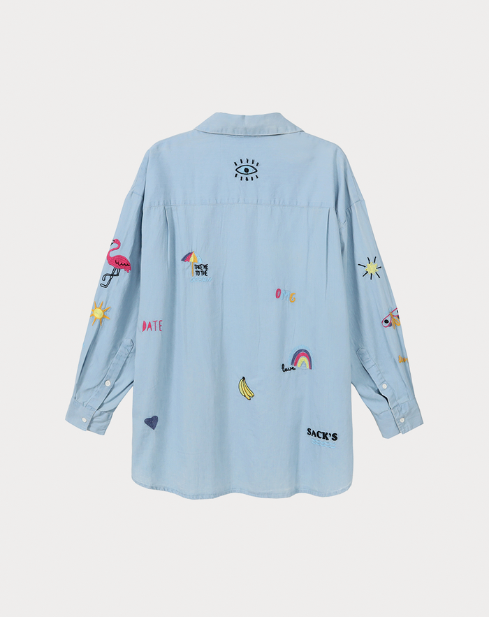 Madison Light Blue Oversized EMB Shirt