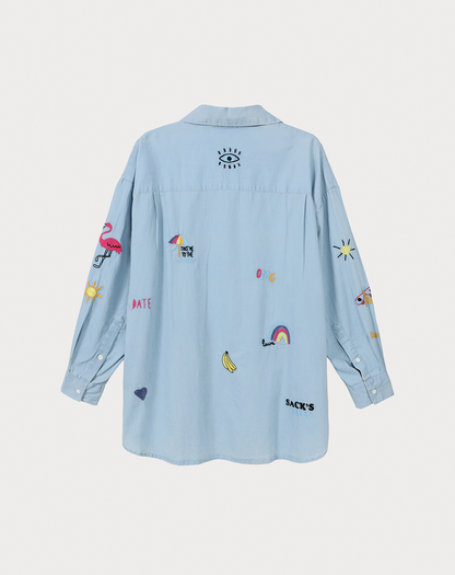 Madison Light Blue Oversized EMB Shirt