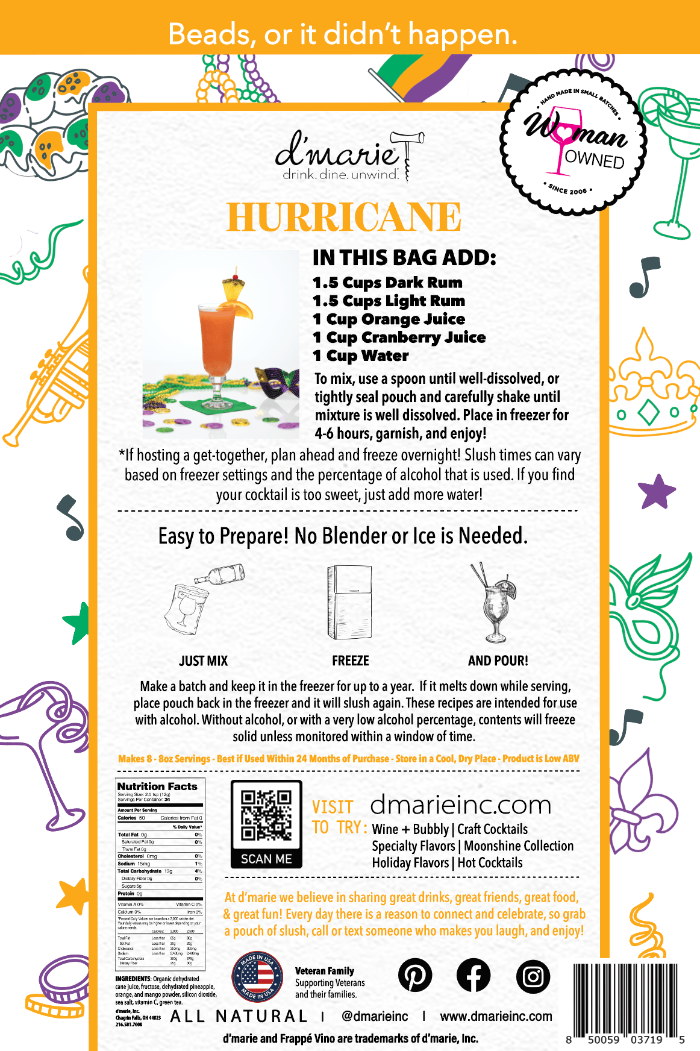 d'marie inc. Mardi Gras Hurricane- Ready-To-Freeze Cocktail