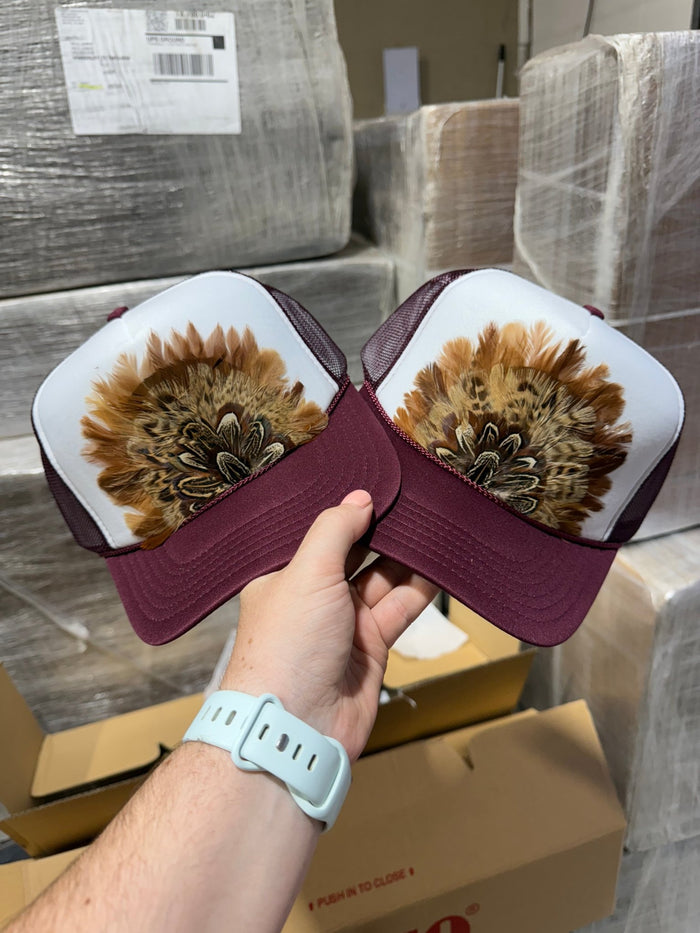 Maroon Feather Trucker Hat