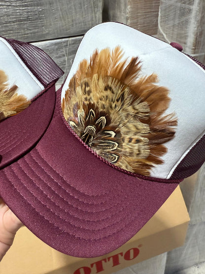 Maroon Feather Trucker Hat