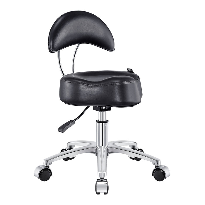 Medusa Pedi Stool DIR by DIR—ergonomic salon stool with backrest, chrome base, and casters.