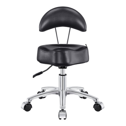 Medusa Pedi Stool DIR by DIR—ergonomic, portable pedicure stool with backrest and chrome base.