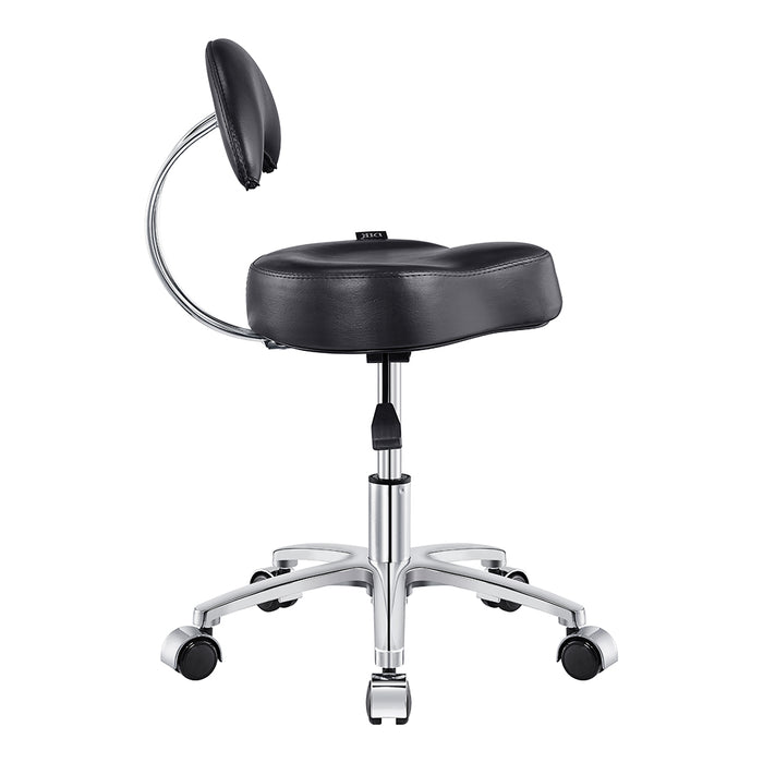 Medusa Pedi Stool DIR by DIR with small backrest and five-wheel chrome base, side view.
