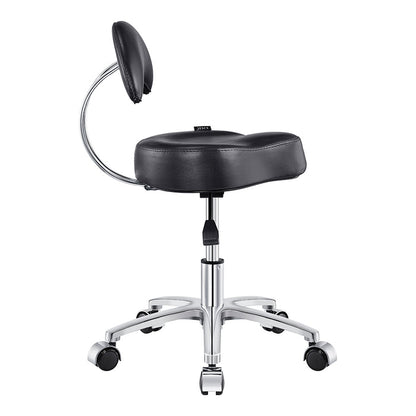 Medusa Pedi Stool DIR by DIR with small backrest and five-wheel chrome base, side view.