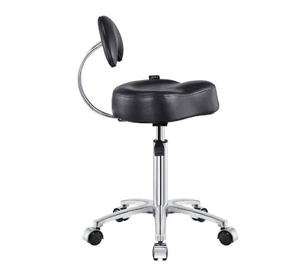Medusa Salon Stool DIR by DIR: black, portable, ergonomic backrest, saddle seat, caster wheels.