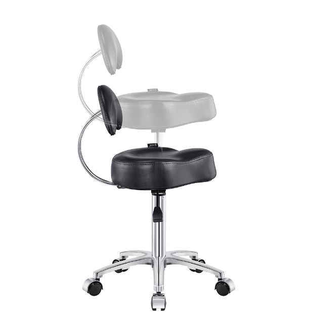 DIR Medusa Salon Stool: black/chrome, memory foam seat, ergonomic adjustable backrest.