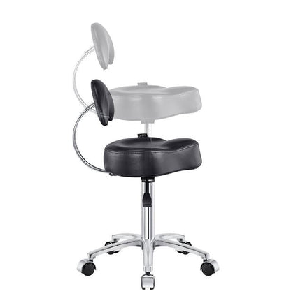 DIR Medusa Salon Stool: black/chrome, memory foam seat, ergonomic adjustable backrest.
