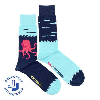 Men's Kraken & Ship Socks: Men's 7 - 12 - Pine & Moss