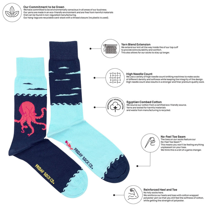Men's Kraken & Ship Socks: Men's 7 - 12 - Pine & Moss
