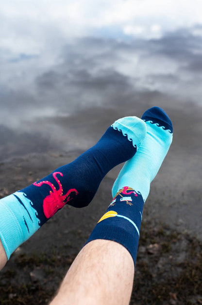 Men's Kraken & Ship Socks: Men's 7 - 12 - Pine & Moss