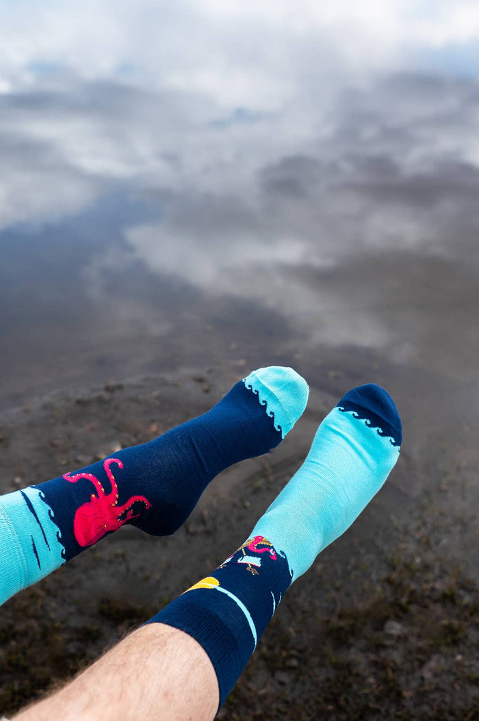 Men's Kraken & Ship Socks: Men's 7 - 12 - Pine & Moss
