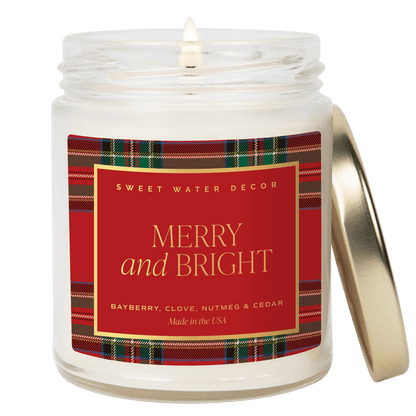 Merry and Bright Soy Candle - Patterned Clear Jar - 9 oz - Sweet Water Decor - Candles