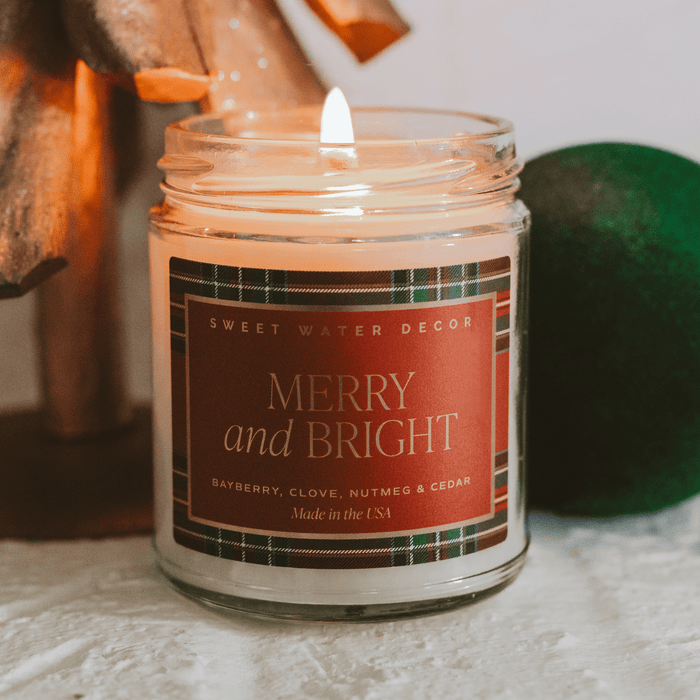 Merry and Bright Soy Candle - Patterned Clear Jar - 9 oz - Sweet Water Decor - Candles