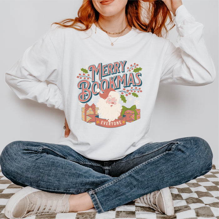 Merry Bookmas Christmas Heavyweight Long Sleeve Shirt - The Bean Workshop - bookish, chistmas, long-sleeve shirt, t-shirt, tee