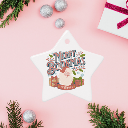 Merry Bookmas Double-sided Ceramic Ornaments - The Bean Workshop - Book Club Gift, Book Lover Gift, Bookish Humor., Bookworm Christmas, Christmas Ornament for Readers, Double-Sided Ceramic Ornament, Festive, Holiday Decor, Merry Bookmas Ceramic Ornament, Retro Christmas, Santa Claus, Stocking Stuffer, Vintage Santa Ornament