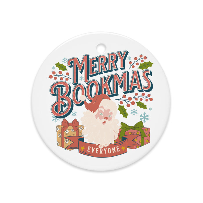 Merry Bookmas Double-sided Ceramic Ornaments - The Bean Workshop - Book Club Gift, Book Lover Gift, Bookish Humor., Bookworm Christmas, Christmas Ornament for Readers, Double-Sided Ceramic Ornament, Festive, Holiday Decor, Merry Bookmas Ceramic Ornament, Retro Christmas, Santa Claus, Stocking Stuffer, Vintage Santa Ornament