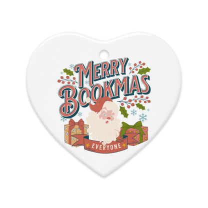 Merry Bookmas Double-sided Ceramic Ornaments - The Bean Workshop - Book Club Gift, Book Lover Gift, Bookish Humor., Bookworm Christmas, Christmas Ornament for Readers, Double-Sided Ceramic Ornament, Festive, Holiday Decor, Merry Bookmas Ceramic Ornament, Retro Christmas, Santa Claus, Stocking Stuffer, Vintage Santa Ornament