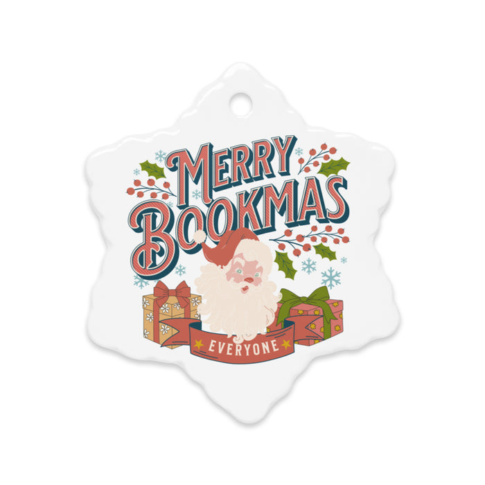 Merry Bookmas Double-sided Ceramic Ornaments - The Bean Workshop - Book Club Gift, Book Lover Gift, Bookish Humor., Bookworm Christmas, Christmas Ornament for Readers, Double-Sided Ceramic Ornament, Festive, Holiday Decor, Merry Bookmas Ceramic Ornament, Retro Christmas, Santa Claus, Stocking Stuffer, Vintage Santa Ornament