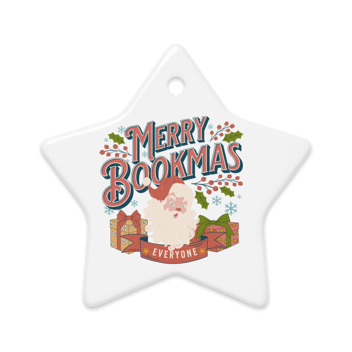 Merry Bookmas Double-sided Ceramic Ornaments - The Bean Workshop - Book Club Gift, Book Lover Gift, Bookish Humor., Bookworm Christmas, Christmas Ornament for Readers, Double-Sided Ceramic Ornament, Festive, Holiday Decor, Merry Bookmas Ceramic Ornament, Retro Christmas, Santa Claus, Stocking Stuffer, Vintage Santa Ornament