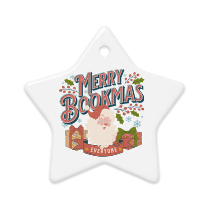Merry Bookmas Double-sided Ceramic Ornaments - The Bean Workshop - Book Club Gift, Book Lover Gift, Bookish Humor., Bookworm Christmas, Christmas Ornament for Readers, Double-Sided Ceramic Ornament, Festive, Holiday Decor, Merry Bookmas Ceramic Ornament, Retro Christmas, Santa Claus, Stocking Stuffer, Vintage Santa Ornament