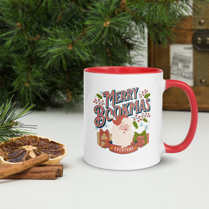 Merry Bookmas Mug with Color Inside - The Bean Workshop - Book Lover Gift, Bookish Christmas, Bookish Humor, Bookworm Gift, Ceramic Mug, Christmas Coffee Mug for Readers, Festive Kitchen, Holiday Mug, Hot Cocoa Mug, Merry Bookmas Mug, Retro Christmas, Secret Santa, Stocking Stuffer, Vintage Santa Mug