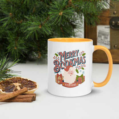 Merry Bookmas Mug with Color Inside - The Bean Workshop - Book Lover Gift, Bookish Christmas, Bookish Humor, Bookworm Gift, Ceramic Mug, Christmas Coffee Mug for Readers, Festive Kitchen, Holiday Mug, Hot Cocoa Mug, Merry Bookmas Mug, Retro Christmas, Secret Santa, Stocking Stuffer, Vintage Santa Mug