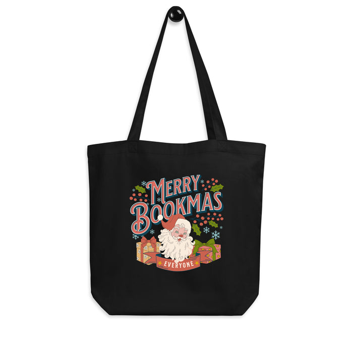 Merry Bookmas Organic Cotton Twill Tote Bag - The Bean Workshop - Bookaholic, Bookish Christmas, Bookworm Gift Bag, Canvas Tote, Christmas Reading Tote for Book Lovers, Festive Accessory, Gift for Readers, Holiday Shopping Bag, Library Tote, Merry Bookmas Tote Bag, Retro Holiday, Santa Claus, Vintage Santa Tote