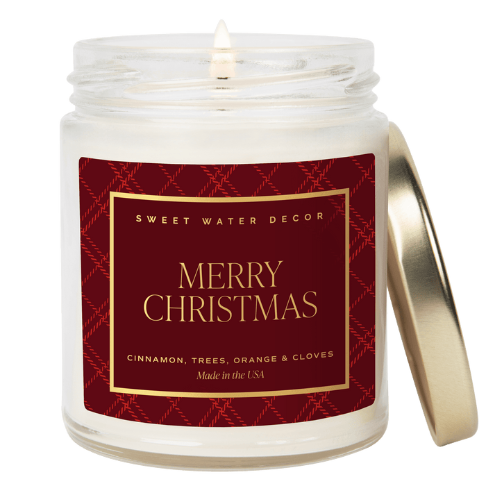 Merry Christmas Soy Candle - 9 oz Clear Jar (Christmas) - Sweet Water Decor - Candles