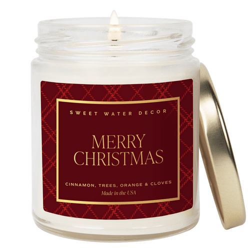 Merry Christmas Soy Candle - 9 oz Clear Jar (Christmas) - Sweet Water Decor - Candles