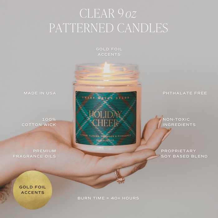Merry Christmas Soy Candle | 9oz. Clear Jar (Christmas Tree) - Sweet Water Decor - Candles