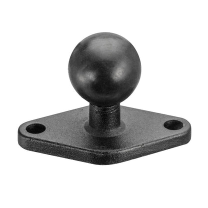 The Diamond-Shaped Metal 25mm Ball to 2-Hole AMPS Compatible Adapter features a metal mount with two screw holes for attachment, designed for ball-and-socket mounting systems.