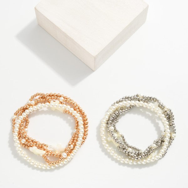 Metal Toned Beaded Stretch Bracelet