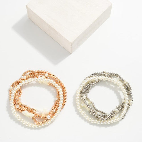 Metal Toned Beaded Stretch Bracelet
