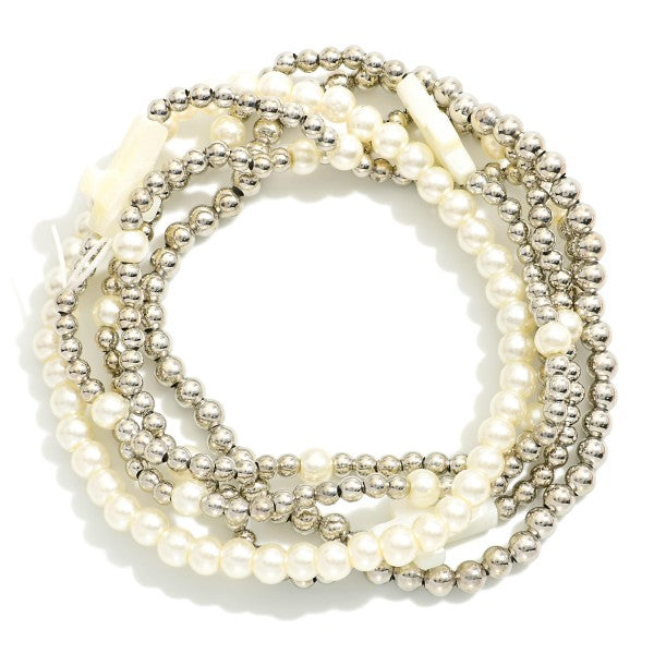 Metal Toned Beaded Stretch Bracelet