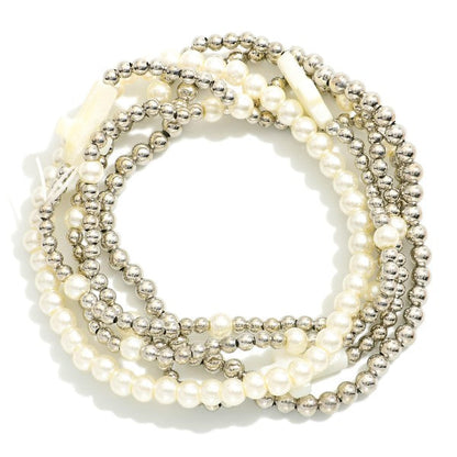 Metal Toned Beaded Stretch Bracelet