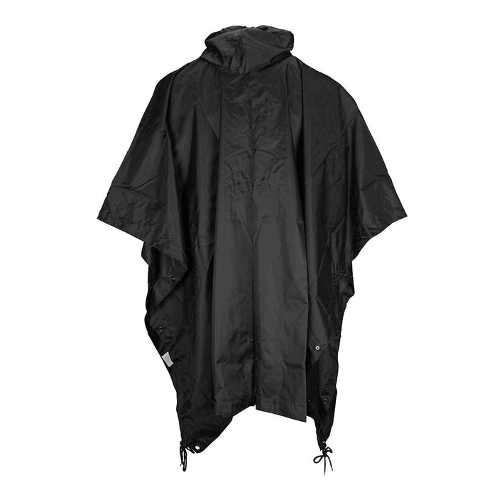 rear of mfh waterproof ripstop black poncho